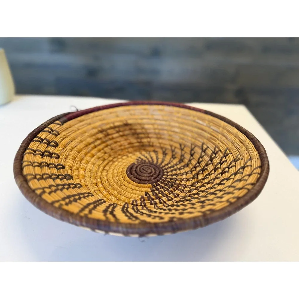 Handwoven African Basket Bowl, Ugandan Coiled Fiber Wall Decor, Boho Home Accent